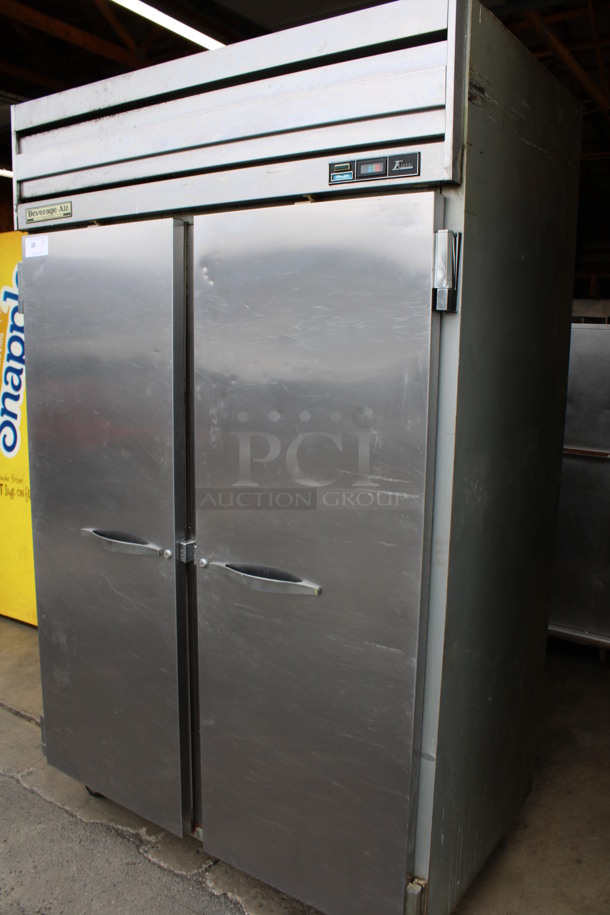 Beverage Air Model EF48-1AS Stainless Steel Commercial 2 Door Reach In Freezer w/ Poly Coated Racks on Commercial Casters. 115 Volts, 1 Phase. 52x34x84. Cannot Test Due To Cut Power Cord - Image 3 of 7
