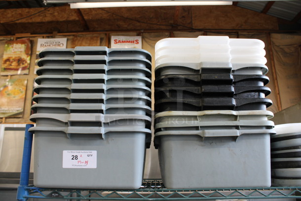 ALL ONE MONEY! Lot of 19 Poly Bus Bins w/ 14 Lids! 21x15x7 - Image 2 of 3