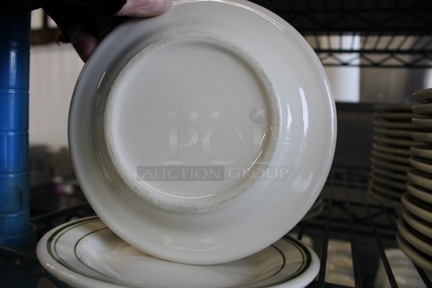 13 White Ceramic Plates w/ Green Lines on Rim. 5.5x5.5x1.5. 13 Times Your Bid! - Image 3 of 3