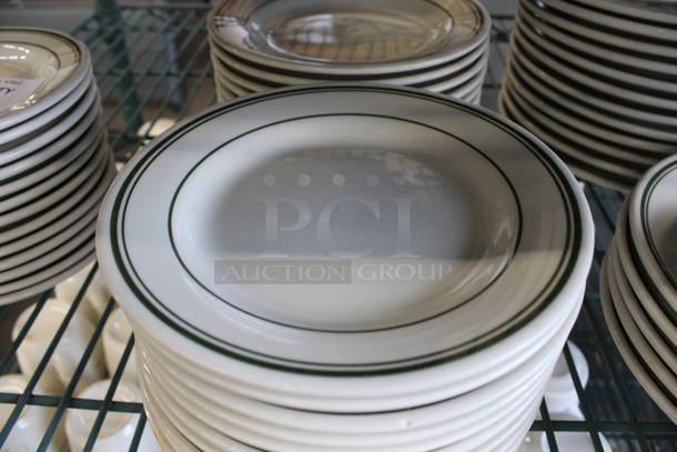 24 White Ceramic Plates w/ Green Lines on Rim. 6.75x6.75x1. 24 Times Your Bid! - Image 3 of 3