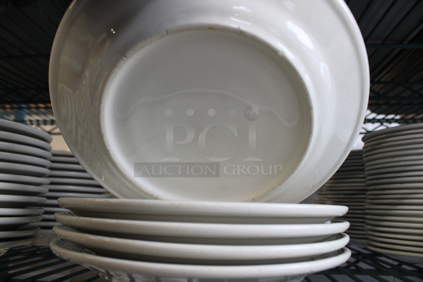 17 White Ceramic Plates w/ Green Lines on Rim. 8.25x8.25x1. 17 Times Your Bid! - Image 3 of 3
