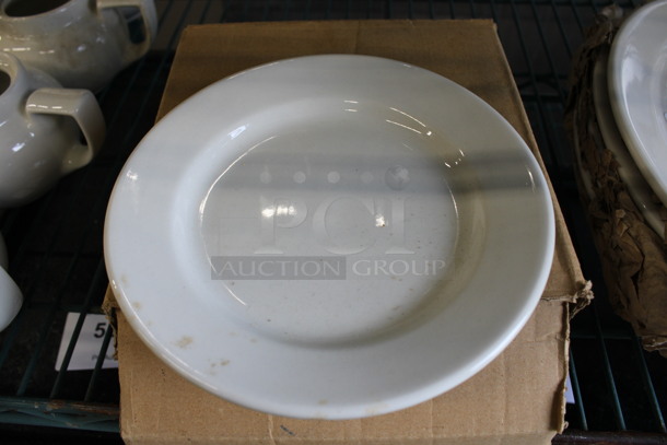 6 BRAND NEW IN BOX! White Ceramic Plates. 7x7x1. 6 Times Your Bid!