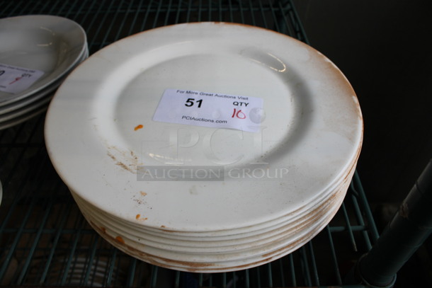 10 White Ceramic Plates. 12x12x0.5. 10 Times Your Bid! - Image 1 of 4