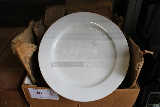 9 BRAND NEW! White Ceramic Plates. 12x12x1. 9 Times Your Bid!