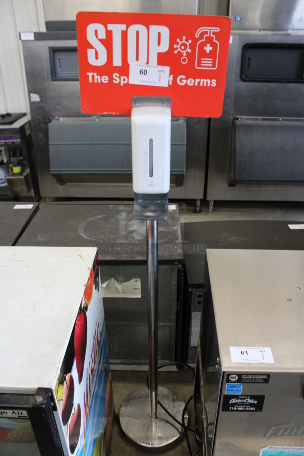 Metal Floor Style Hand Sanitizer Dispenser on Metal Stand. 12x12x63