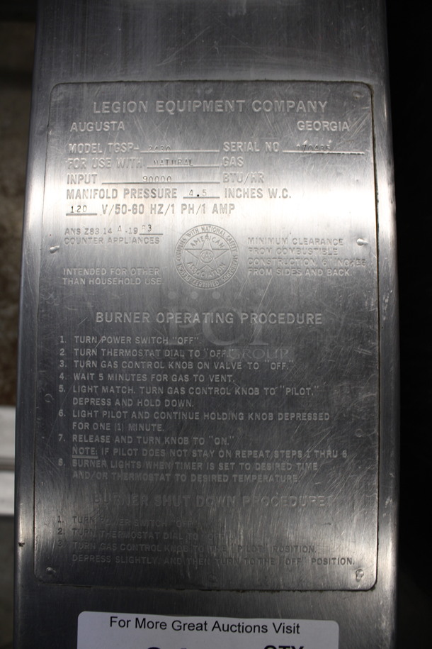 Legion Model TGSP-2430 Stainless Steel Commercial Natural Gas Powered Floor Style Braising Pan. 90,000 BTU. 47x40x38 - Image 7 of 7