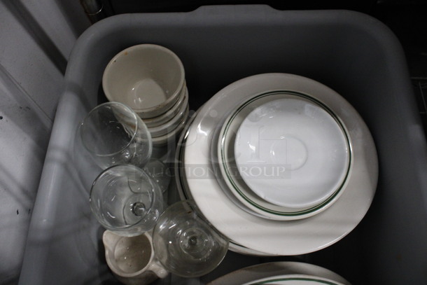 ALL ONE MONEY! Lot of Various Ceramic Plates, Ceramic Mugs and Glasses in Gray Bus Bin! - Image 3 of 5