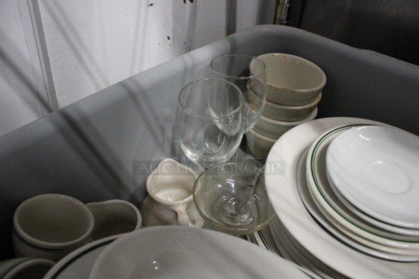 ALL ONE MONEY! Lot of Various Ceramic Plates, Ceramic Mugs and Glasses in Gray Bus Bin! - Image 5 of 5