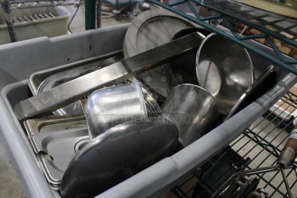 ALL ONE MONEY! Lot of Various Metal Items Including Bowl and Lids in Gray Bus Bin! - Image 2 of 5