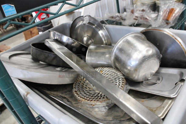 ALL ONE MONEY! Lot of Various Metal Items Including Bowl and Lids in Gray Bus Bin! - Image 3 of 5