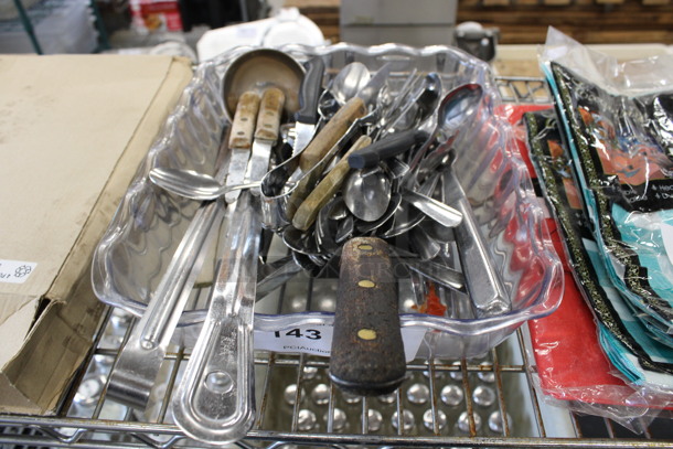 ALL ONE MONEY! Lot of Various Silverware and Utensils in Clear Bin!