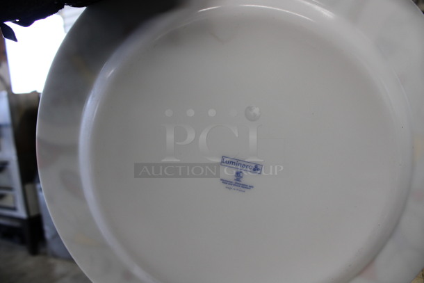 6 BRAND NEW IN BOX! White Ceramic Plates w/ Colorful Rim. 12.5x12.5x1. 6 Times Your Bid! - Image 3 of 4
