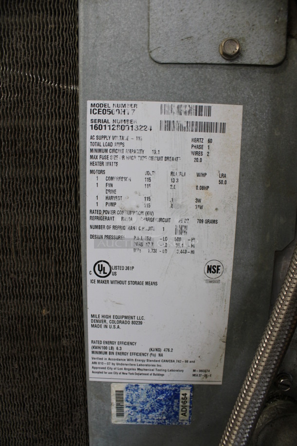 Ice O Matic Model ICE0500HT7 Stainless Steel Commercial Air Cooled Ice Machine Head on Ice O Matic Model B55PSA Commercial Ice Bin. 115 Volts, 1 Phase. 30x32x64.5 - Image 5 of 6