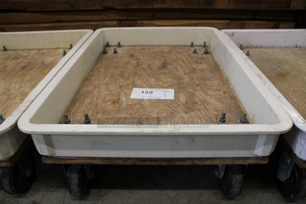 White Poly Dough Bin Dolly on Commercial Casters. 18x26x8.5