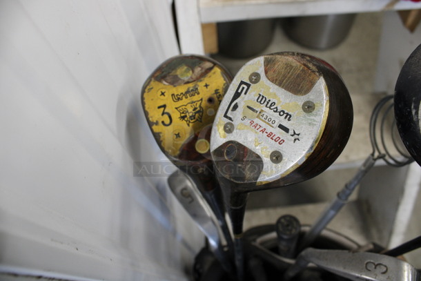 ALL ONE MONEY! Lot of Golf Clubs in Golf Bag w/ 3 Socks and Various Golf Balls. 2, 3, 4, 5, 6, 7 and P Putter. 2, 3, 4 Clubs. Bag: 12x10x35 - Image 5 of 10