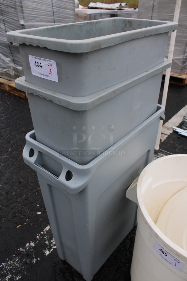 3 Gray Poly Slim Jim Trash Cans. 11x20x30. 3 Times Your Bid! - Image 2 of 3
