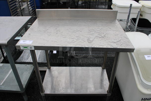 Stainless Steel Commercial Table w/ Back Splash and Metal Under Shelf. 36x24x38
