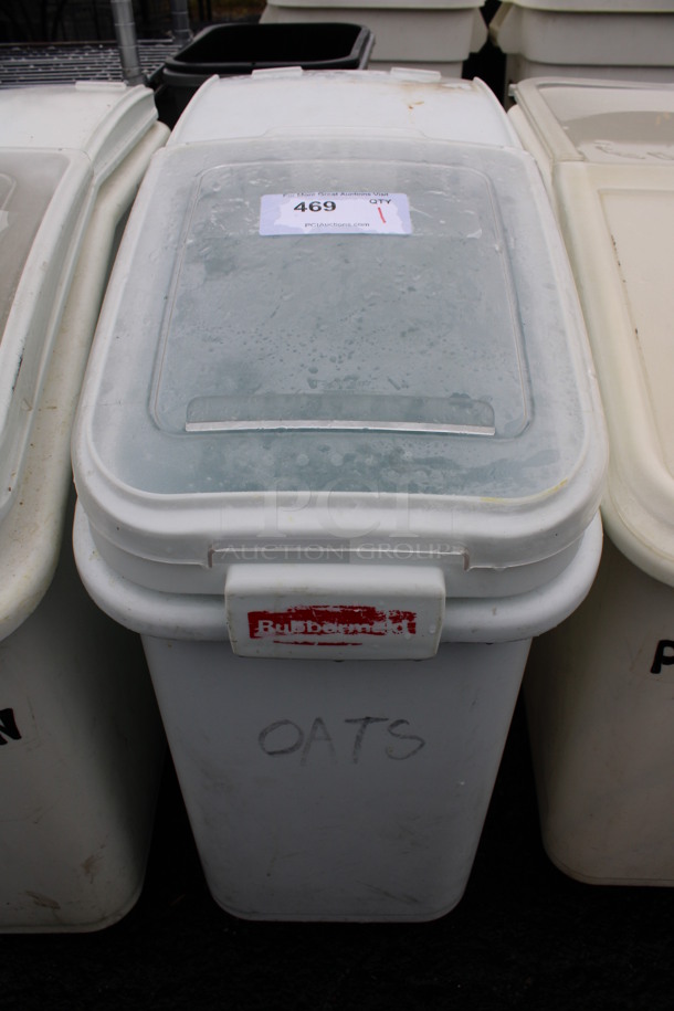 White Poly Ingredient Bin w/ Lid on Commercial Casters. 13x30x29