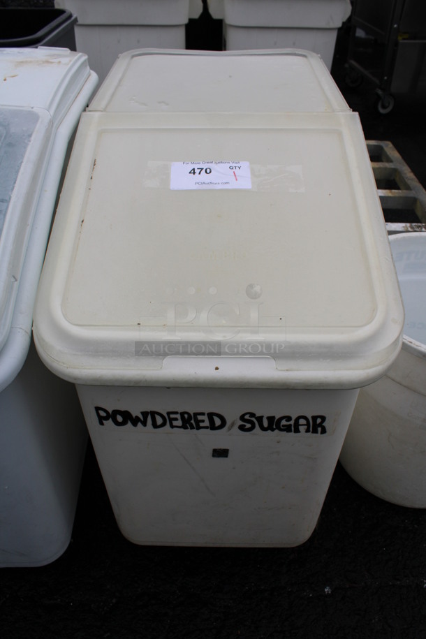 White Poly Ingredient Bin w/ Lid on Commercial Casters. 16x30x29 - Image 1 of 4
