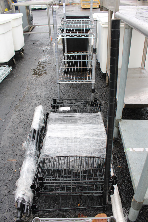 ALL ONE MONEY! Lot of 5 Black Finish Metro Style Shelves w/ 8 Half Size Poles! 36x16x1.5, 36" - Image 3 of 3