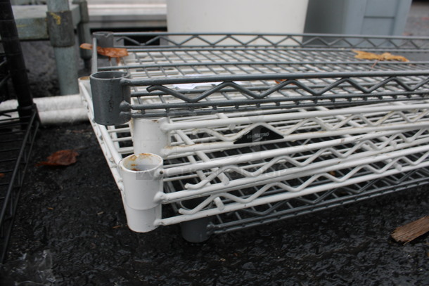 ALL ONE MONEY! Lot of 5 White and Gray Finish Metro Style Shelves w/ 4 Poles! 36x14x1.5, 75" - Image 2 of 3