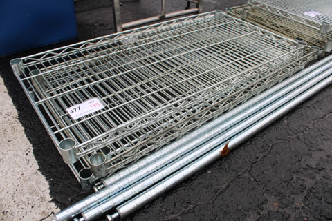 ALL ONE MONEY! Lot of 4 Chrome Finish Metro Style Shelves w/ 4 Poles! 36x18x1.5, 75"