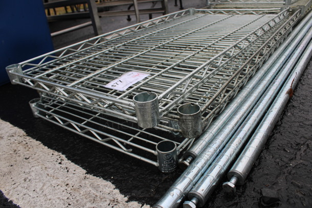 ALL ONE MONEY! Lot of 4 Chrome Finish Metro Style Shelves w/ 4 Poles! 36x18x1.5, 75" - Image 2 of 3