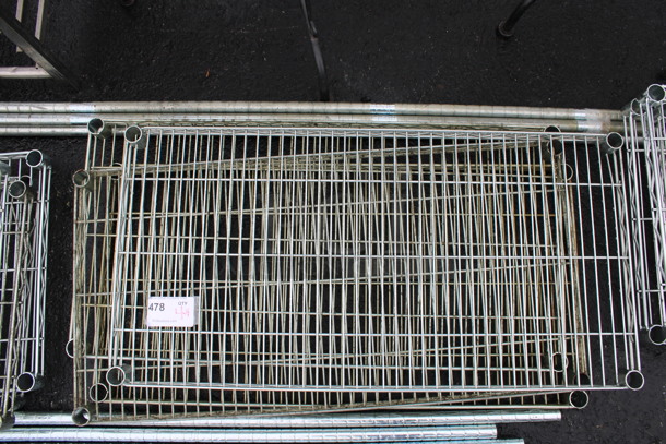 ALL ONE MONEY! Lot of 4 Chrome Finish Metro Style Shelves w/ 4 Poles! 36x18x1.5, 75" - Image 2 of 3