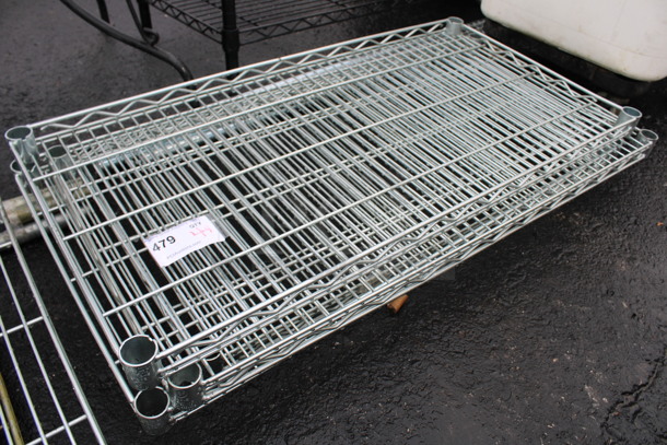 ALL ONE MONEY! Lot of 4 Chrome Finish Metro Style Shelves w/ 4 Poles! 36x18x1.5, 75" - Image 1 of 3