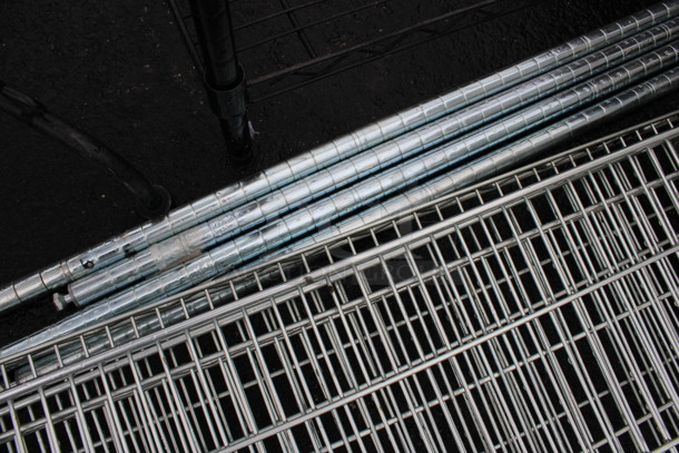 ALL ONE MONEY! Lot of 4 Chrome Finish Metro Style Shelves w/ 4 Poles! 36x18x1.5, 75" - Image 2 of 3