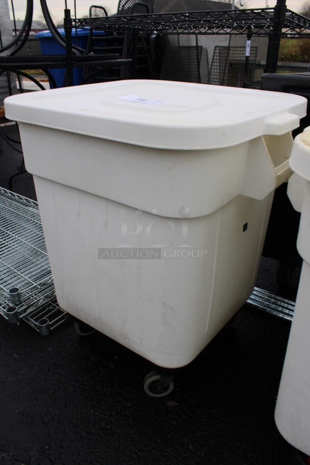White Poly Trash Can w/ Lid on Dolly. 24x22x28 - Image 2 of 4
