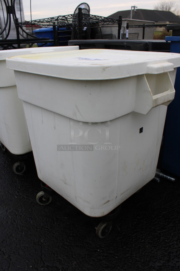 White Poly Trash Can w/ Lid on Dolly. 24x22x28 - Image 2 of 3
