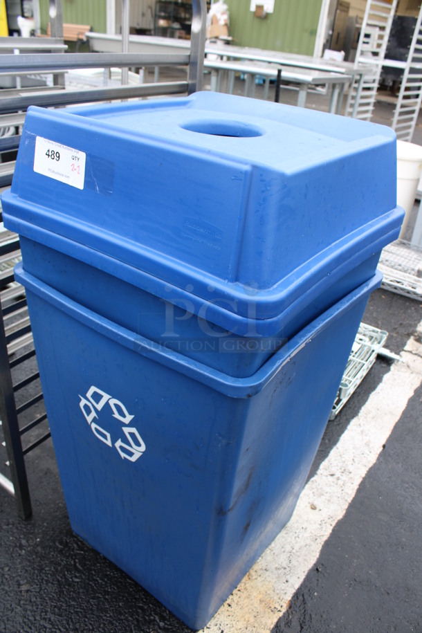2 Blue Poly Trash Cans w/ 2 Lids. 20x20x34. 2 Times Your Bid! - Image 2 of 3