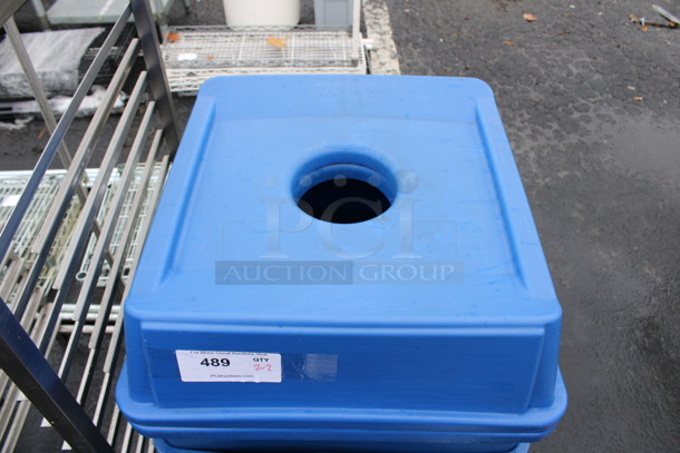 2 Blue Poly Trash Cans w/ 2 Lids. 20x20x34. 2 Times Your Bid! - Image 3 of 3