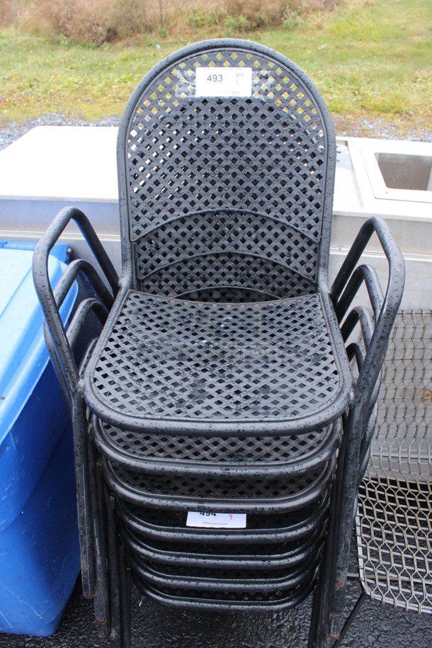 4 Black Mesh Metal Patio Chairs w/ Arm Rests. 21x18x33. 4 Times Your Bid!
