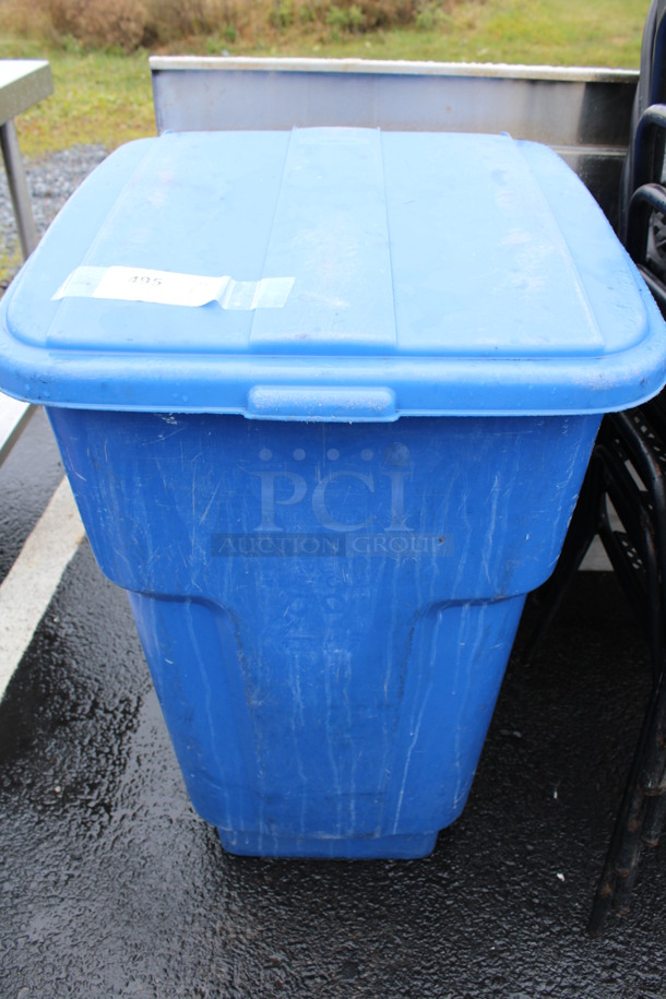 Blue Poly Trash Can w/ Hinge Lid. 24x27x39 - Image 1 of 6