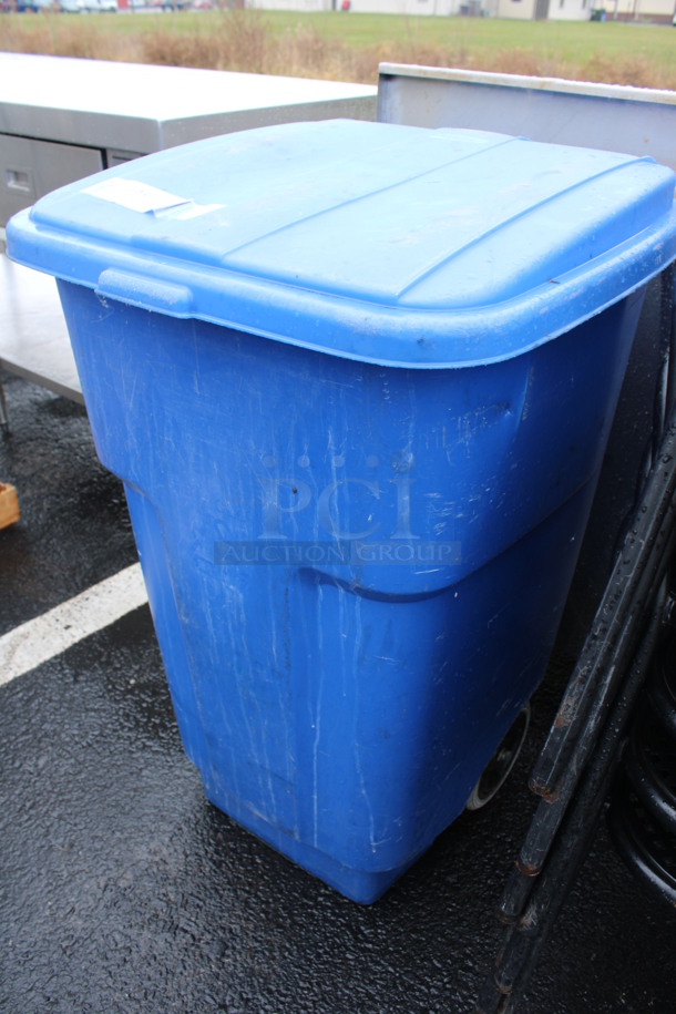 Blue Poly Trash Can w/ Hinge Lid. 24x27x39 - Image 3 of 6