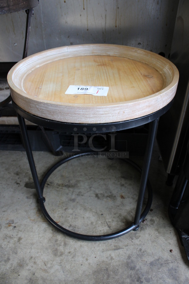 Black Metal Round Table w/ Wooden Tabletop. 18x18x20.5