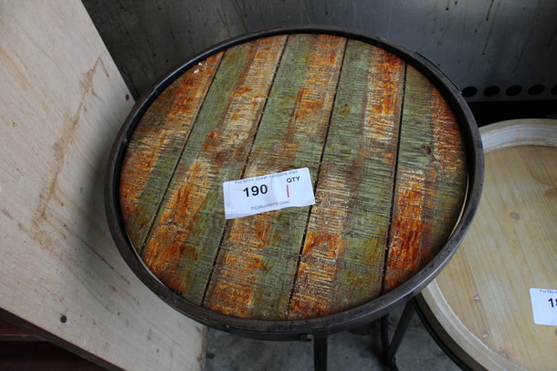 Metal Round Table w/ Wood Pattern Tabletop. 18x18x27.5 - Image 2 of 3