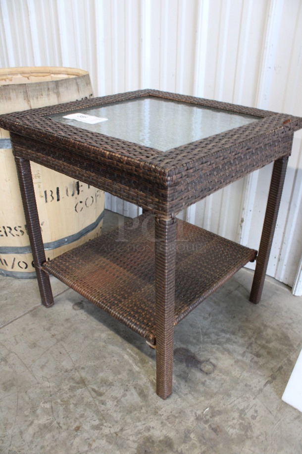 Wicker Style End Table w/ Glass Countertop and Under Shelf. 20.5x20.5x22 - Image 2 of 4
