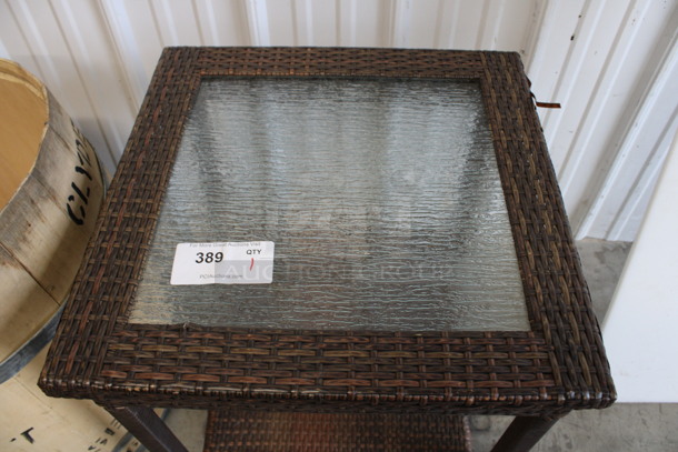 Wicker Style End Table w/ Glass Countertop and Under Shelf. 20.5x20.5x22 - Image 3 of 4