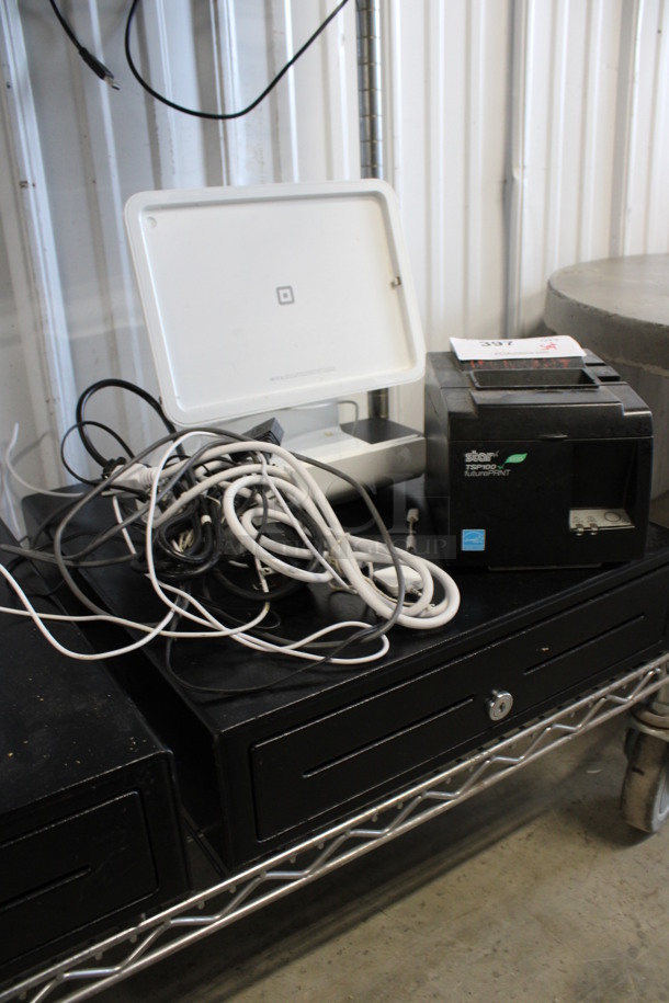 Black Metal Cash Drawer w/ Star Micronics Model TSP100 Square D Tablet Holder. Includes 16x16.5x4 - Image 2 of 4