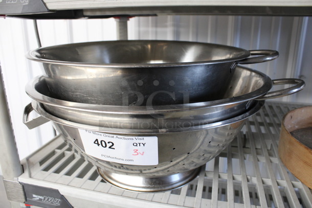 3 Various Metal Colanders. Includes 16x18x6. 3 Times Your Bid!