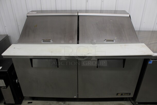 2013 True Model TSSU-60-24M-B-ST Stainless Steel Commercial Sandwich Salad Prep Table Bain Marie Mega Top w/ Cutting Board on Commercial Casters. 115 Volts, 1 Phase. 60x35x47. Tested and Working!