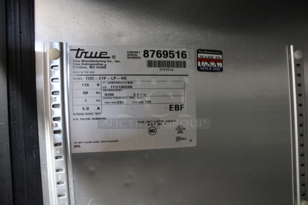 2016 True Model TUC-27F-LP-HC Stainless Steel Commercial Single Door Undercounter Freezer on Commercial Casters. 115 Volts, 1 Phase. 27.5x30x32. Tested and Powers On But Temps at 21 Degrees - Image 5 of 5