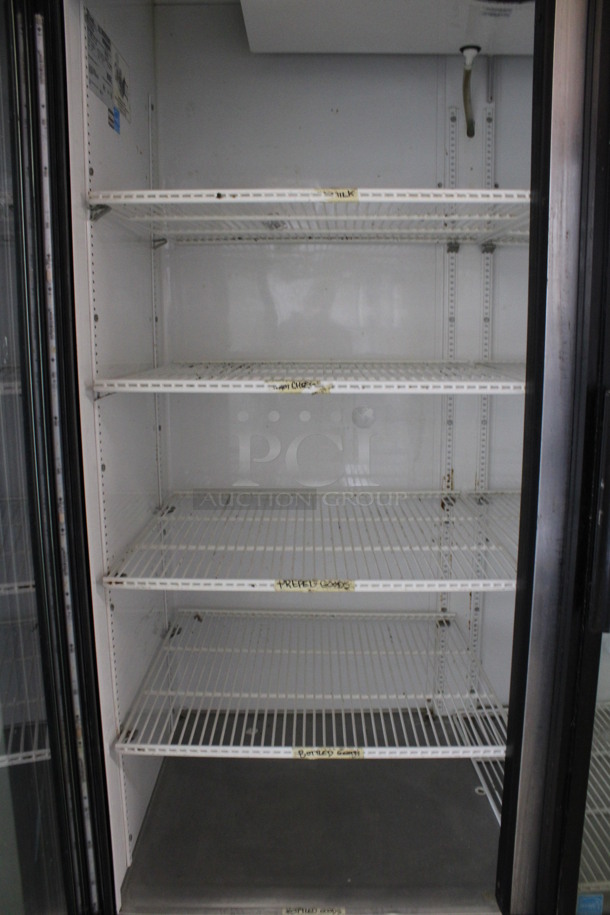 2014 True Model GDM-49-LD ENERGY STAR Metal Commercial 2 Door Reach In Cooler Merchandiser w/ Poly Coated Racks on Commercial Casters. 115 Volts, 1 Phase. 54x30x84. Tested and Working! - Image 4 of 6
