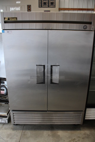 2013 True Model T-49 ENERGY STAR Metal Commercial 2 Door Reach In Cooler w/ Poly Coated Racks on Commercial Casters. 115 Volts, 1 Phase. 54x30x83.5. Tested and Working!