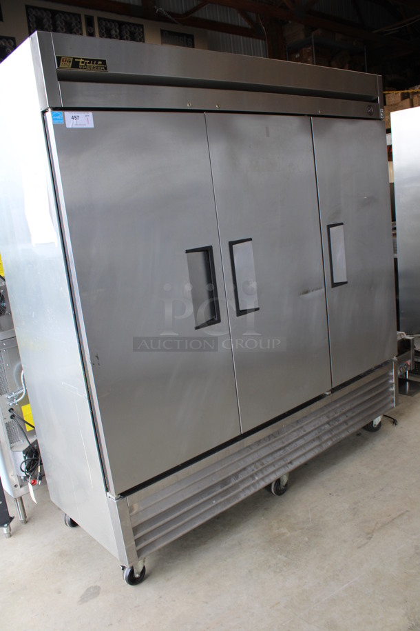 2014 True Model T-72F ENERGY STAR Stainless Steel Commercial 3 Door Reach In Freezer w/ Poly Coated Racks on Commercial Casters. 115 Volts, 1 Phase. 78x30x83.5. Tested and Working! - Image 2 of 8