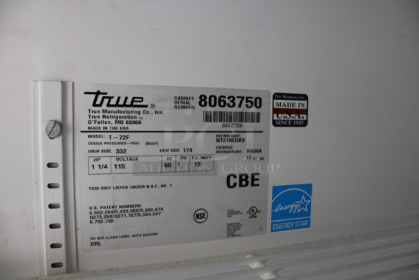 2014 True Model T-72F ENERGY STAR Stainless Steel Commercial 3 Door Reach In Freezer w/ Poly Coated Racks on Commercial Casters. 115 Volts, 1 Phase. 78x30x83.5. Tested and Working! - Image 7 of 8