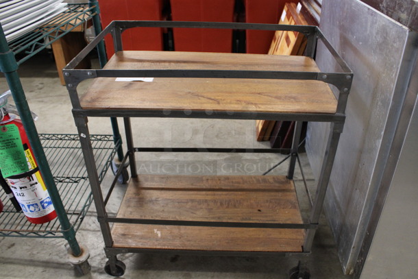 Metal and Wooden 2 Tier Cart on Commercial Casters. 25x15x29